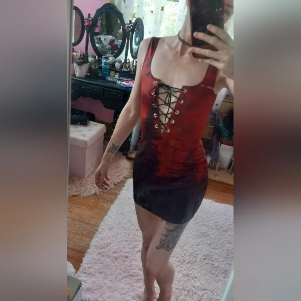 Dolls Kill Widow gothic bodycon laceup mini dress! Natures terror - Picture 5 of 13